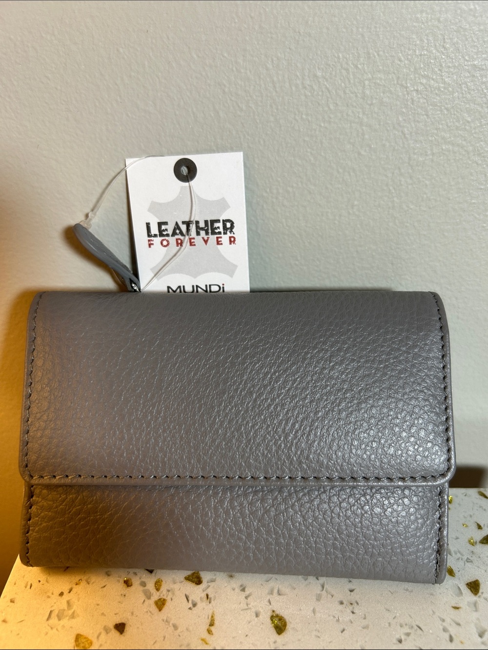 mundi Gray Pebbled Leather Compact Wallet